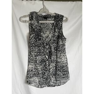 Ann Taylor Sleeveless Blouse Womens 6 Black White Abstract V Neck Top